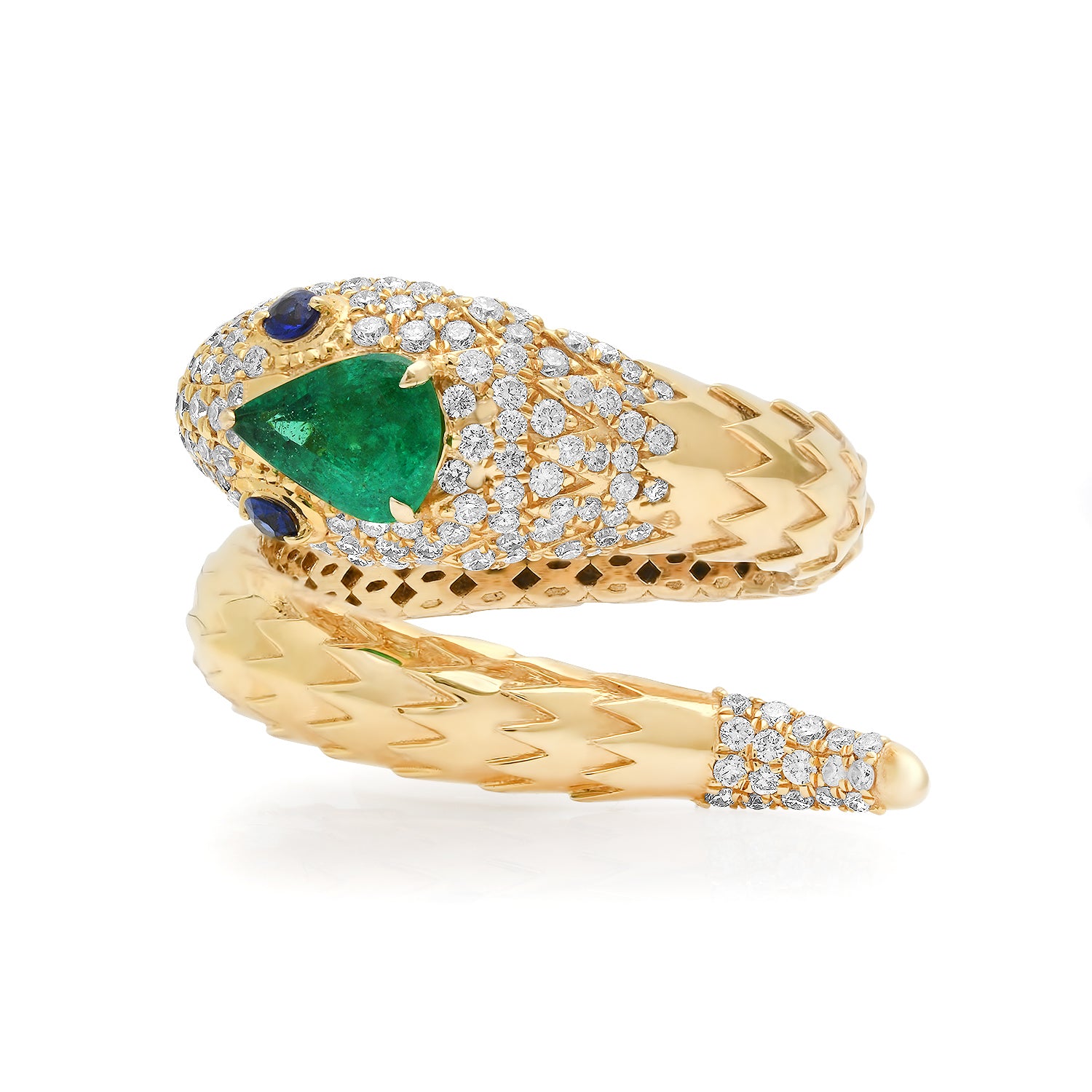 Slither Diamond & Emerald Snake Wrap Ring