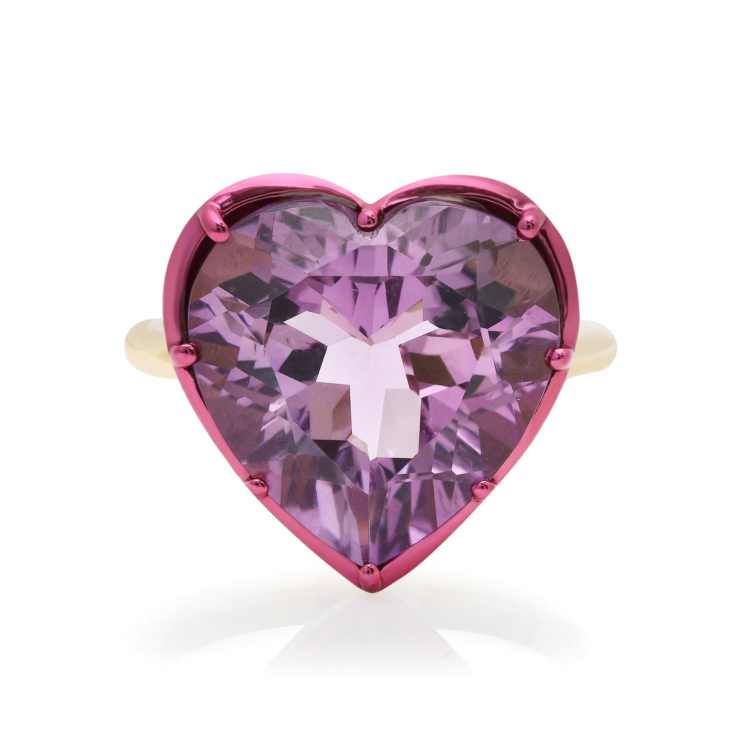 Amethyst Heart Statement Ring with Pink Rhodium