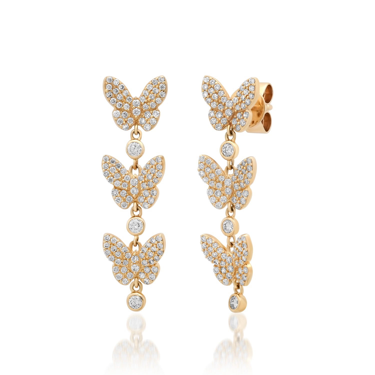 Trio Drop Diamond Butterfly Stud Earrings