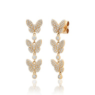 Trio Drop Diamond Butterfly Stud Earrings - 14k yellow gold