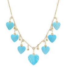 Carved Turquoise Hears & Diamond Dangle Necklace