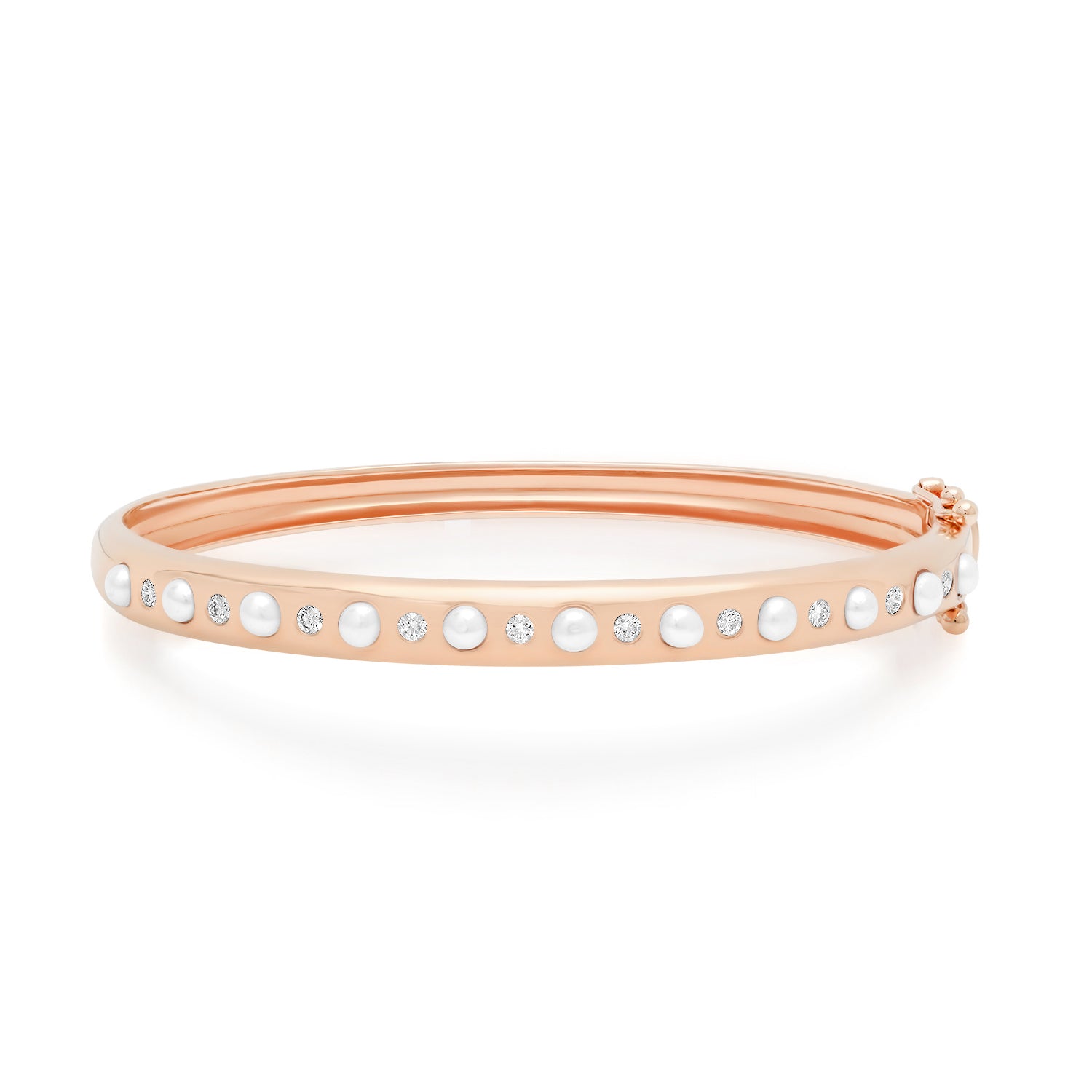 Skinny Pearl & Diamond Bangle Bracelet