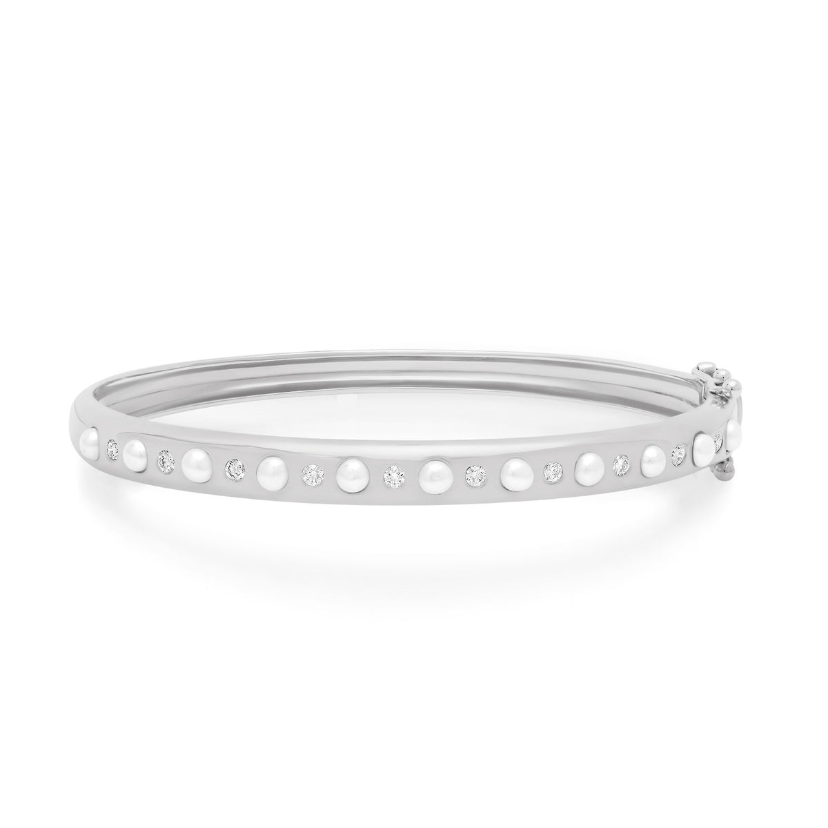 Skinny Pearl & Diamond Bangle Bracelet
