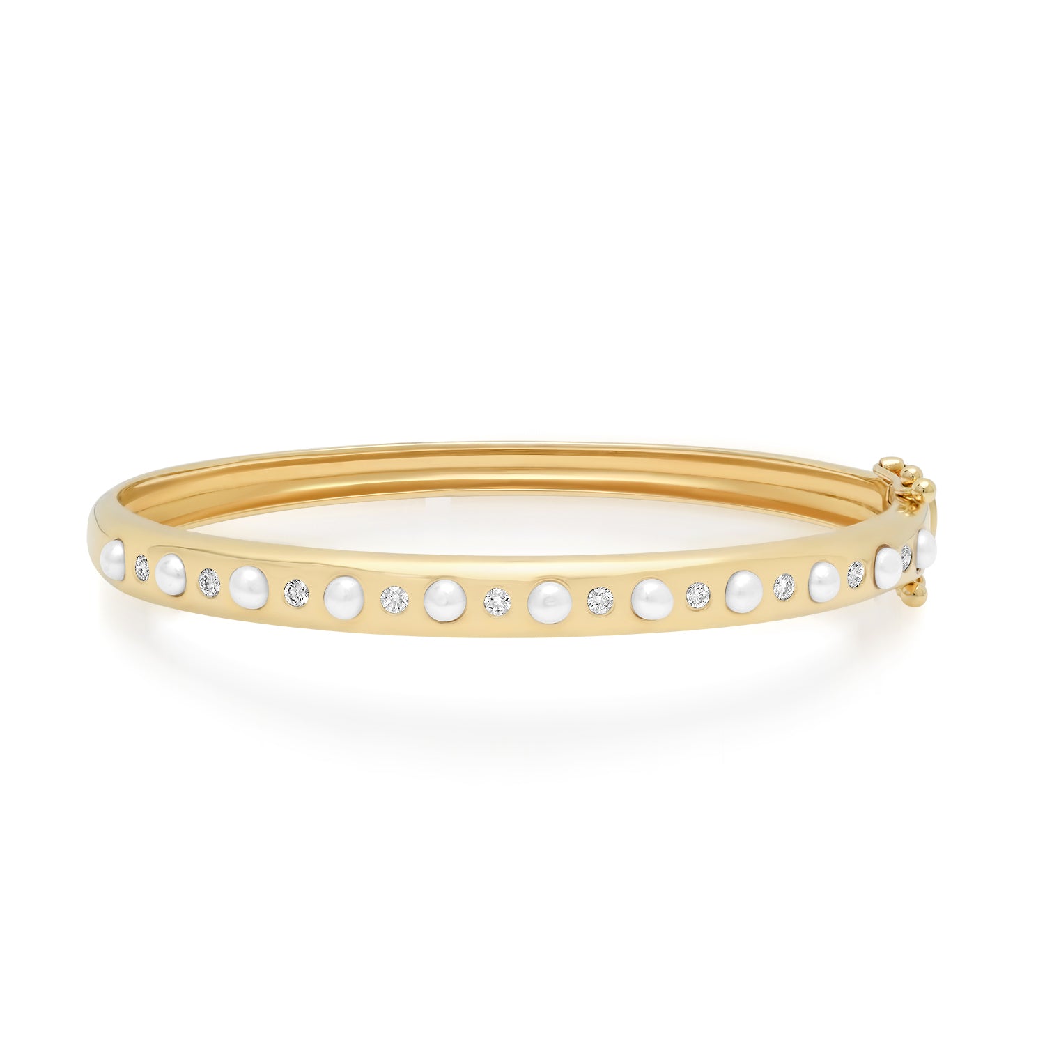 Skinny Pearl & Diamond Bangle Bracelet
