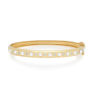 Skinny Pearl & Diamond Bangle Bracelet - 14k yellow gold