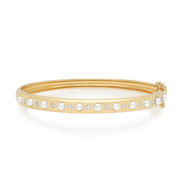 Skinny Pearl & Diamond Bangle Bracelet