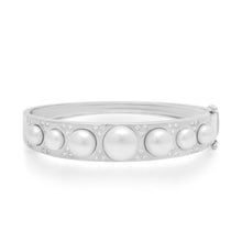 Wide Graduated Pearl & Scattered Diamond Bangle Bracelet