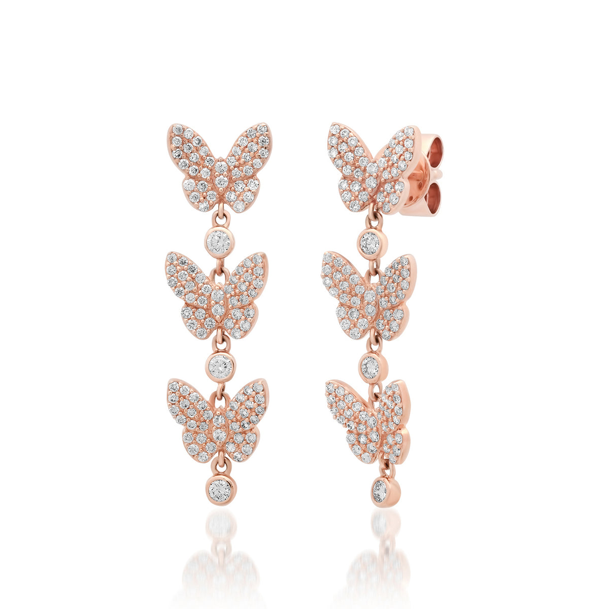 Trio Drop Diamond Butterfly Stud Earrings