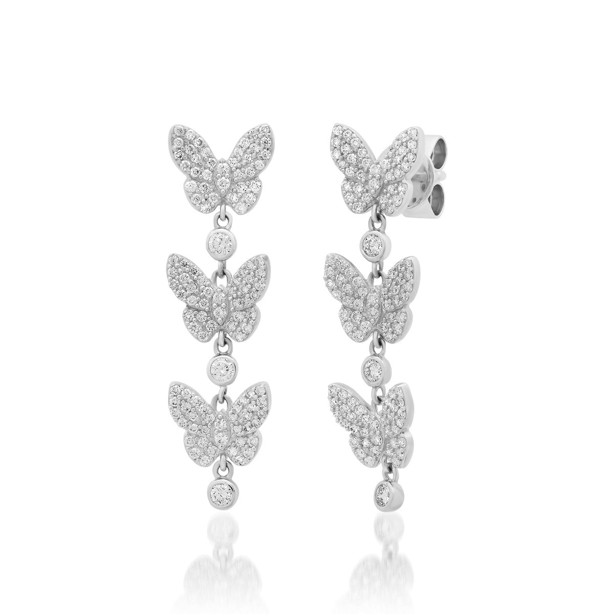 Trio Drop Diamond Butterfly Stud Earrings