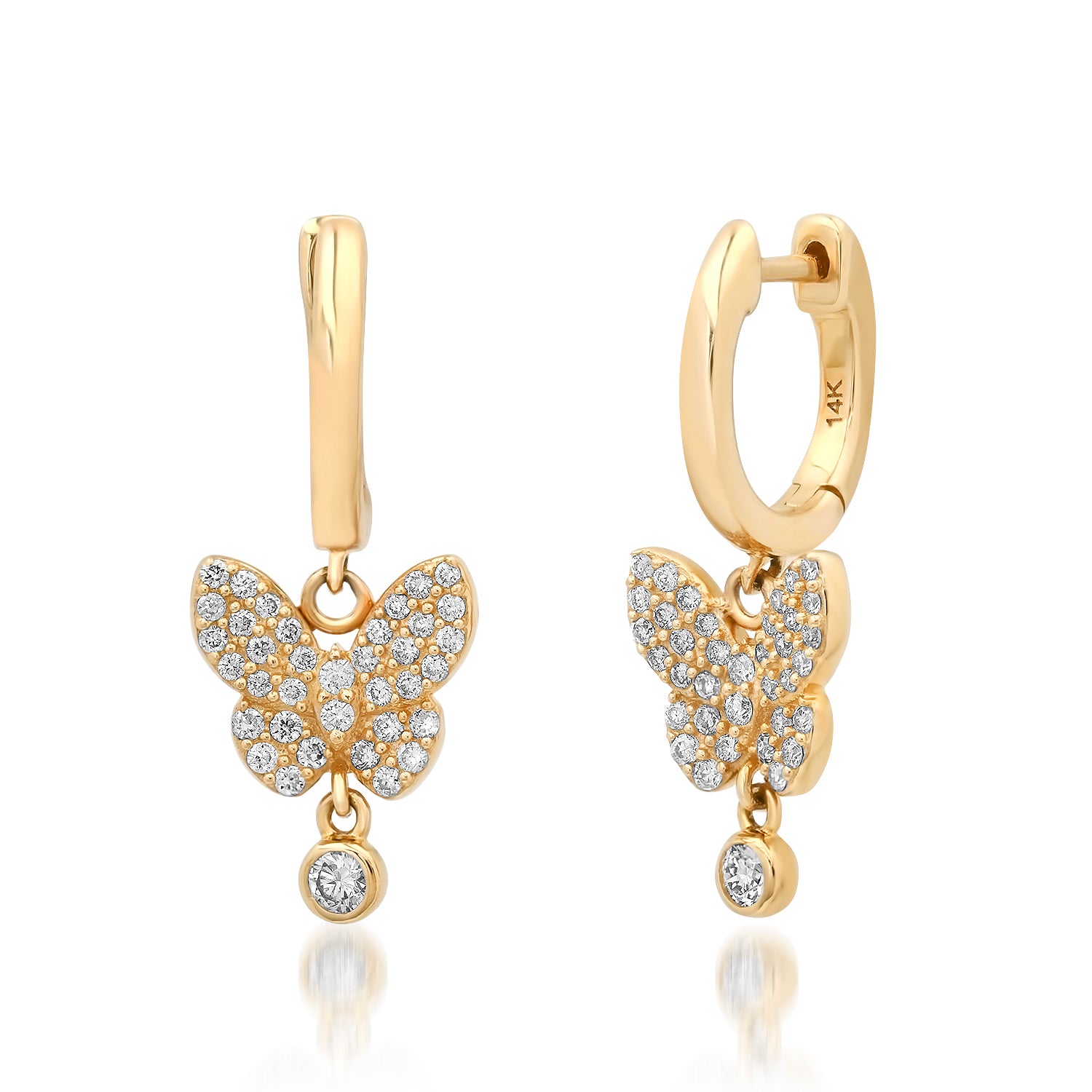 Diamond Butterfly Drop Huggie Hoop Earrings