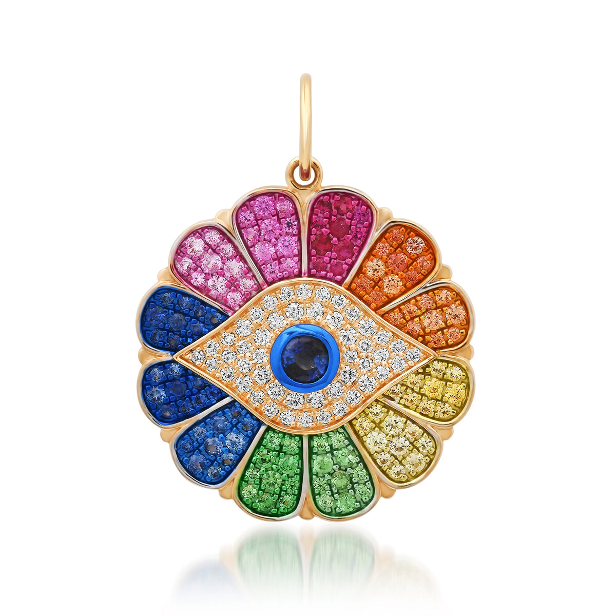 Rainbow Gemstone & Diamond Flower Child Evil Eye Protection Charm