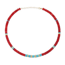 Red Jade & Turquoise Beaded Necklace with Diamond & Gold Beads