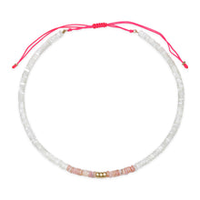 Pink Agate & White Opal Adjustable Beaded Necklace with Gold Beads