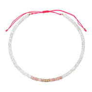 Pink Agate & White Opal Adjustable Beaded Necklace with Gold Beads - royal blue