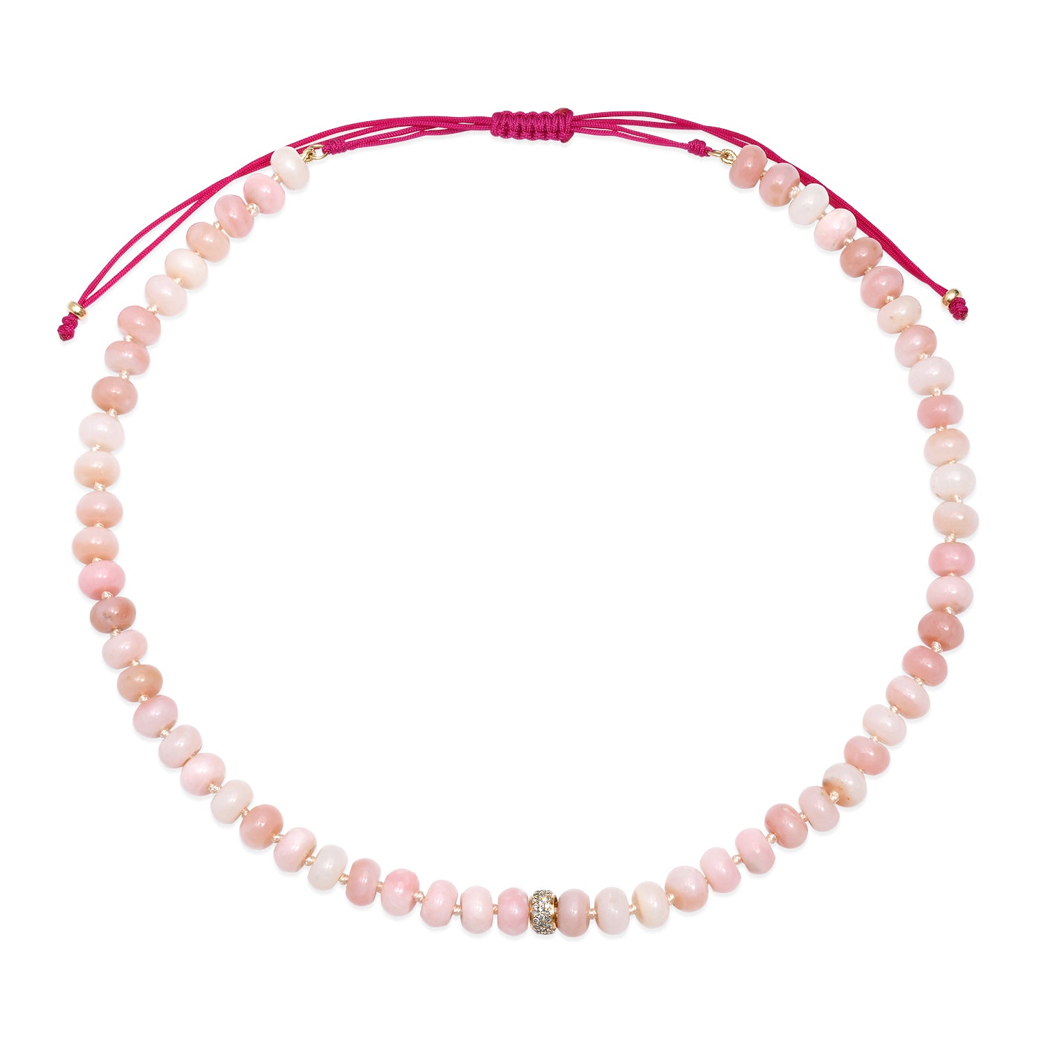 Pink Opal Adjustable Beaded Necklace with Diamond Bead