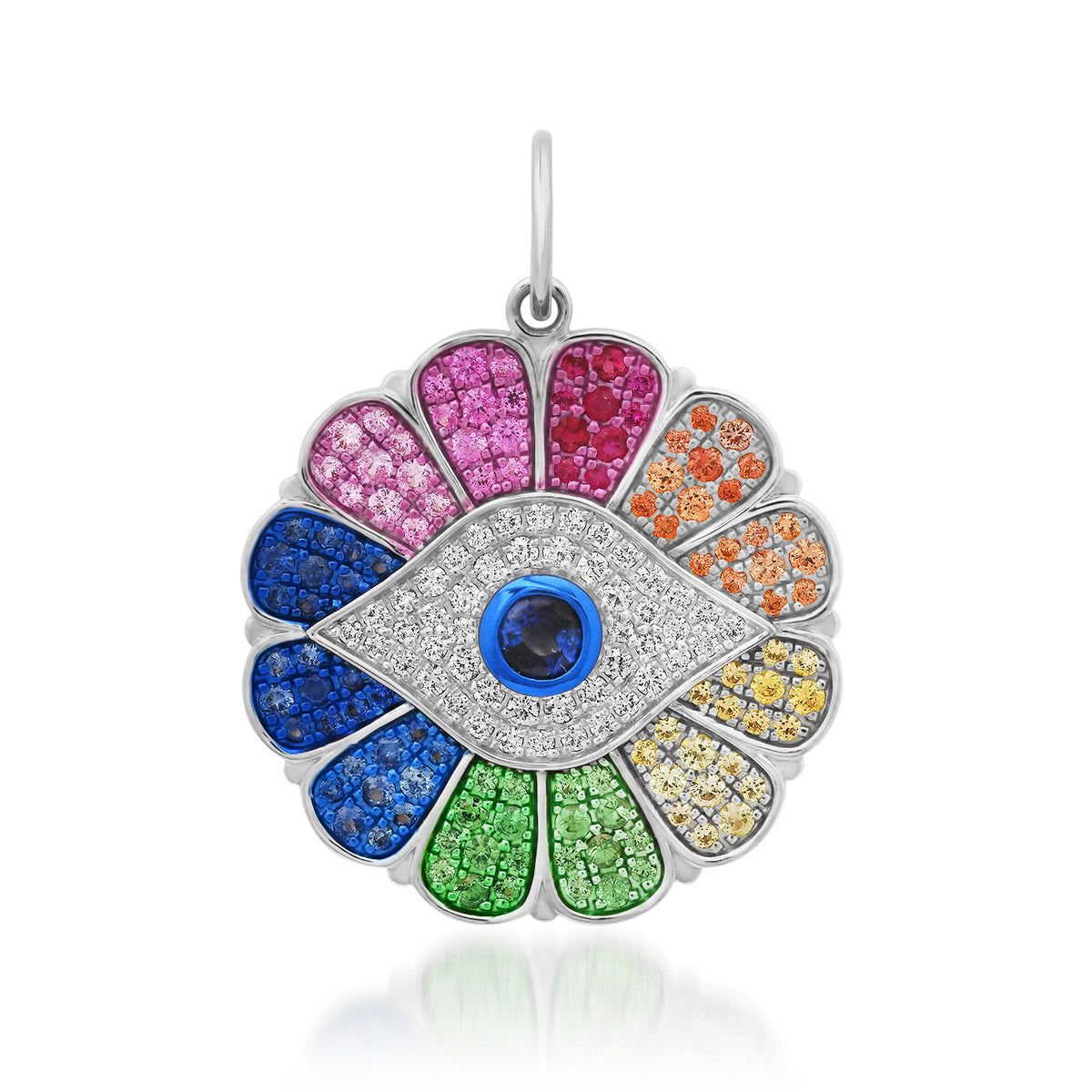Rainbow Gemstone & Diamond Flower Child Evil Eye Protection Charm