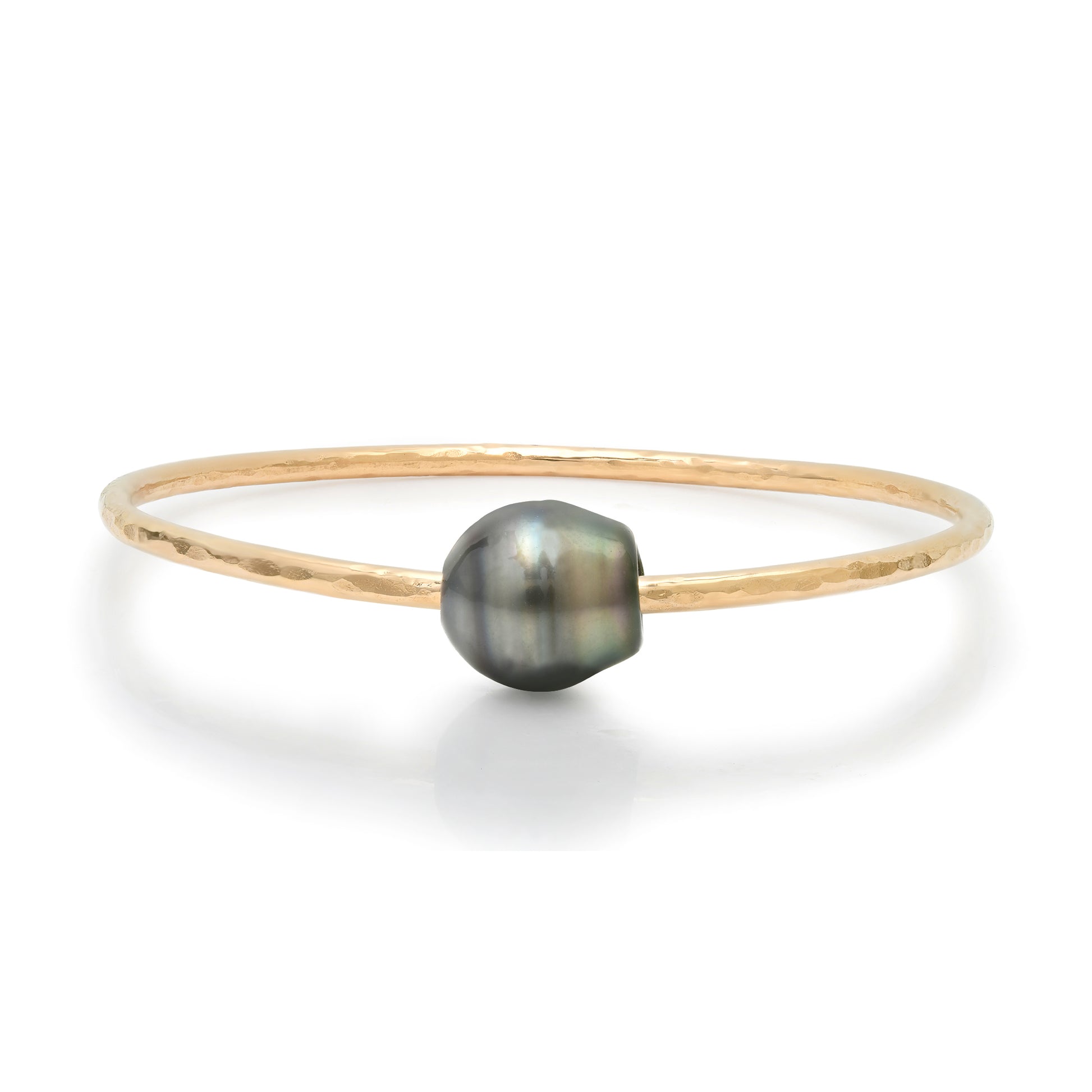 Thick Gold Filled Tahitian Pearl Pounded Wire Bangle Bracelet