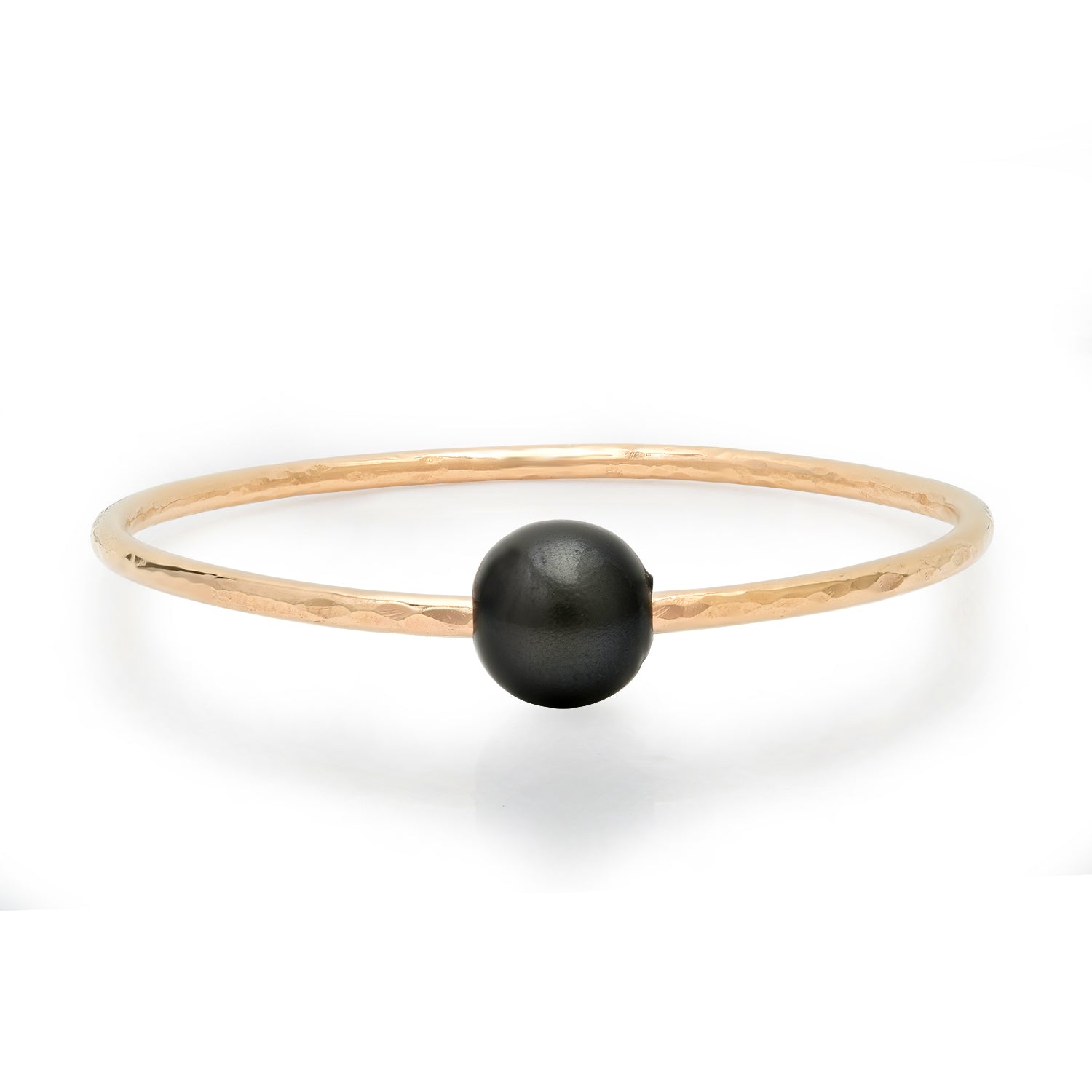 Thick Gold Filled Tahitian Pearl Pounded Wire Bangle Bracelet