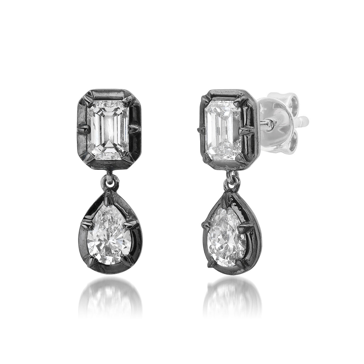 Georgian Set Pear & Emerald Cut Lab Diamond Black Rhodium Drop Earrings