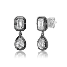 Georgian Set Pear & Emerald Cut Lab Diamond Black Rhodium Drop Earrings