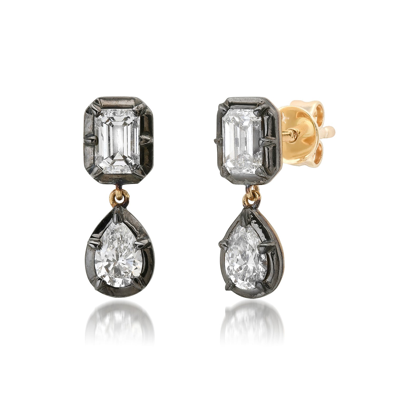 Georgian Set Pear & Emerald Cut Lab Diamond Black Rhodium Drop Earrings