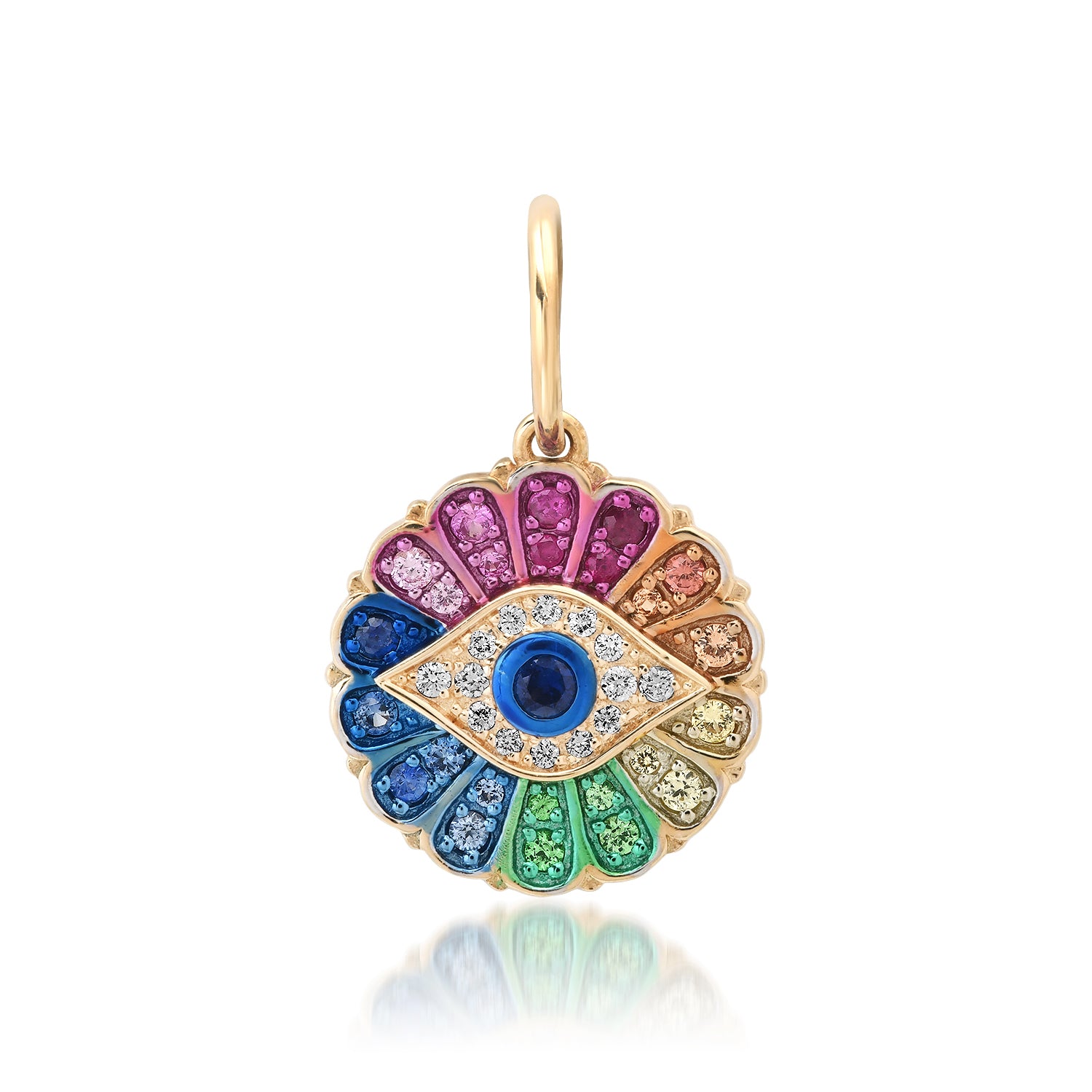 Mini Rainbow Gemstone & Diamond Flower Child Evil Eye Protection Charm