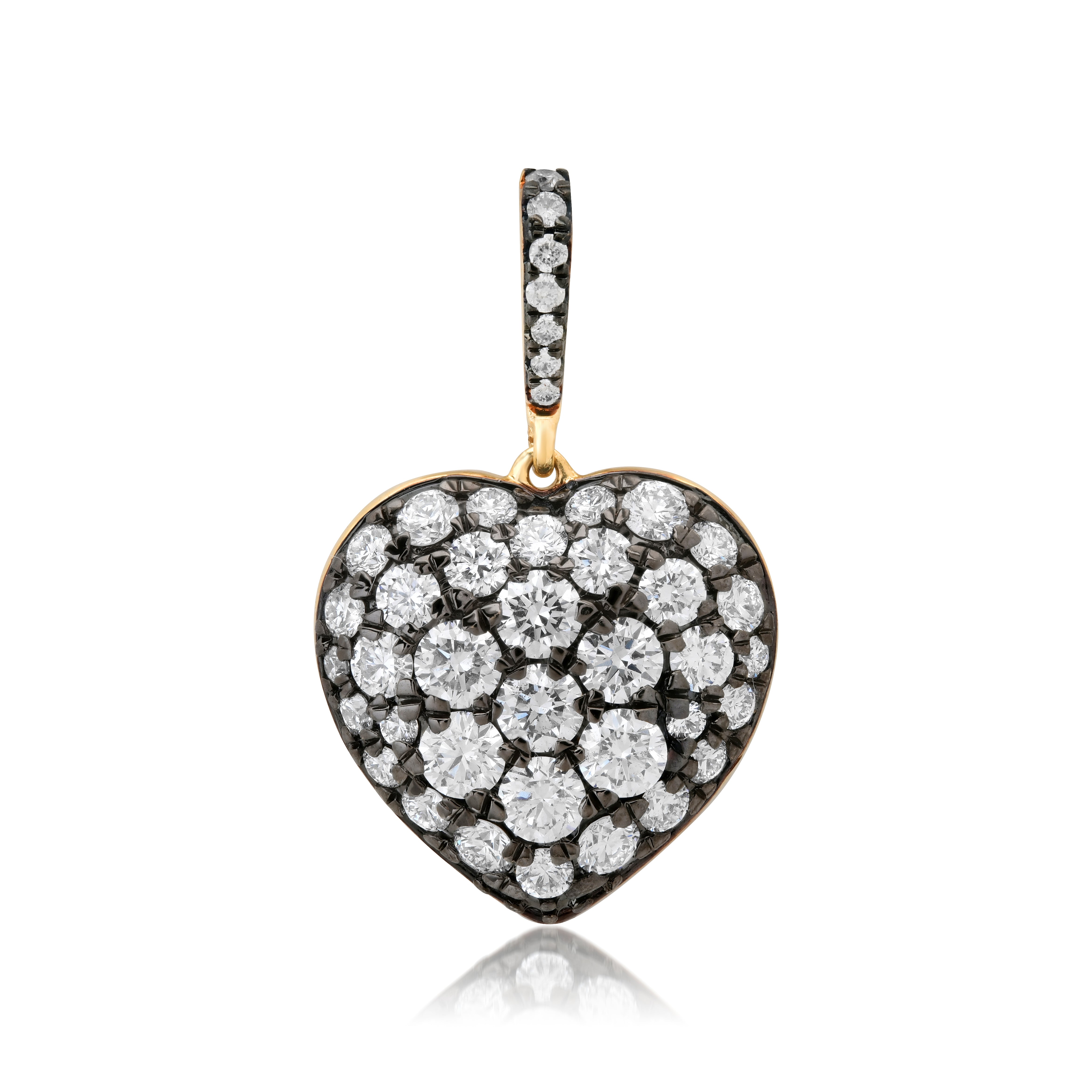 Black Rhodium Diamond Pave Heart Charm