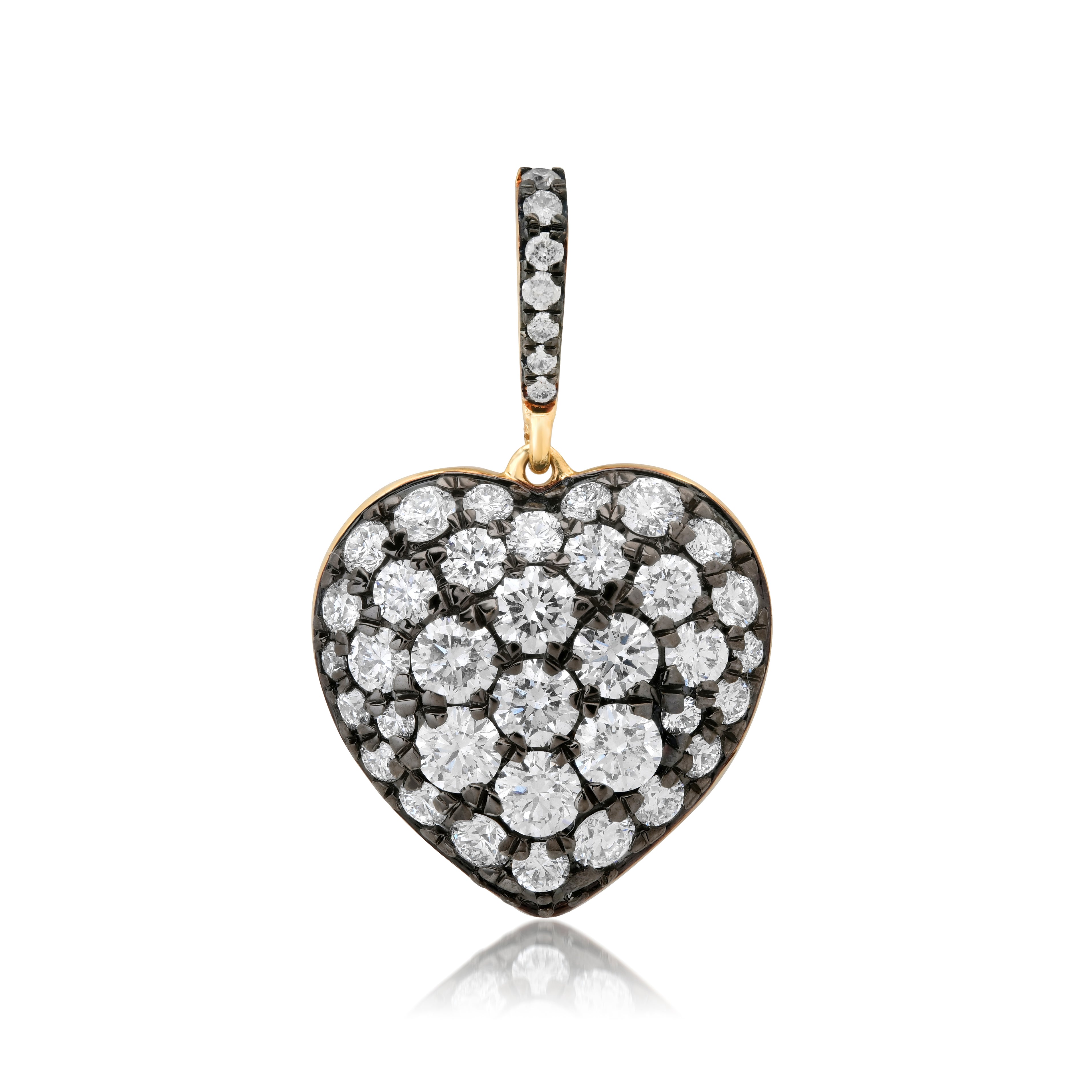 Black Rhodium Diamond Pave Heart Charm