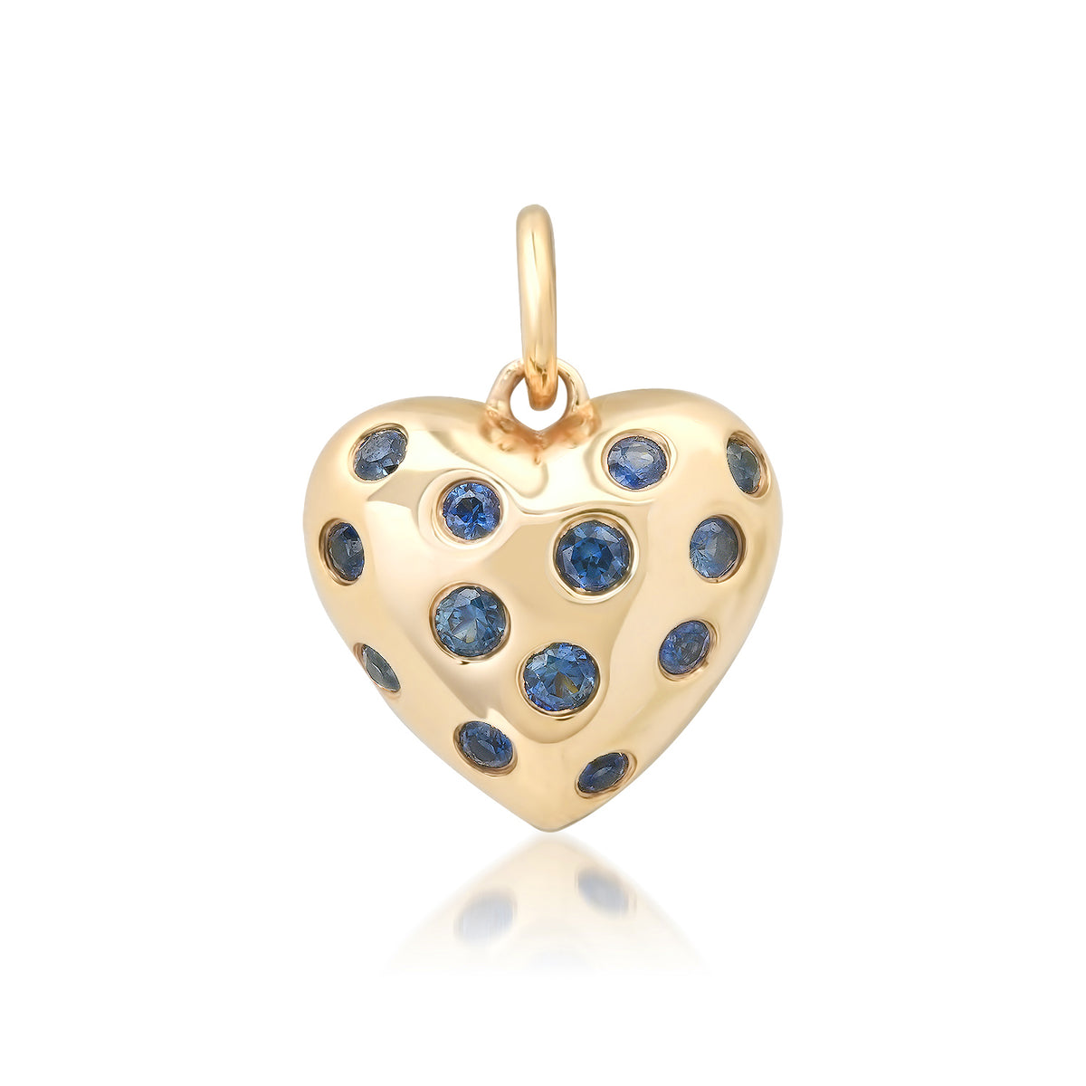 Puffy Heart Charm Pendant with Scattered Sapphires