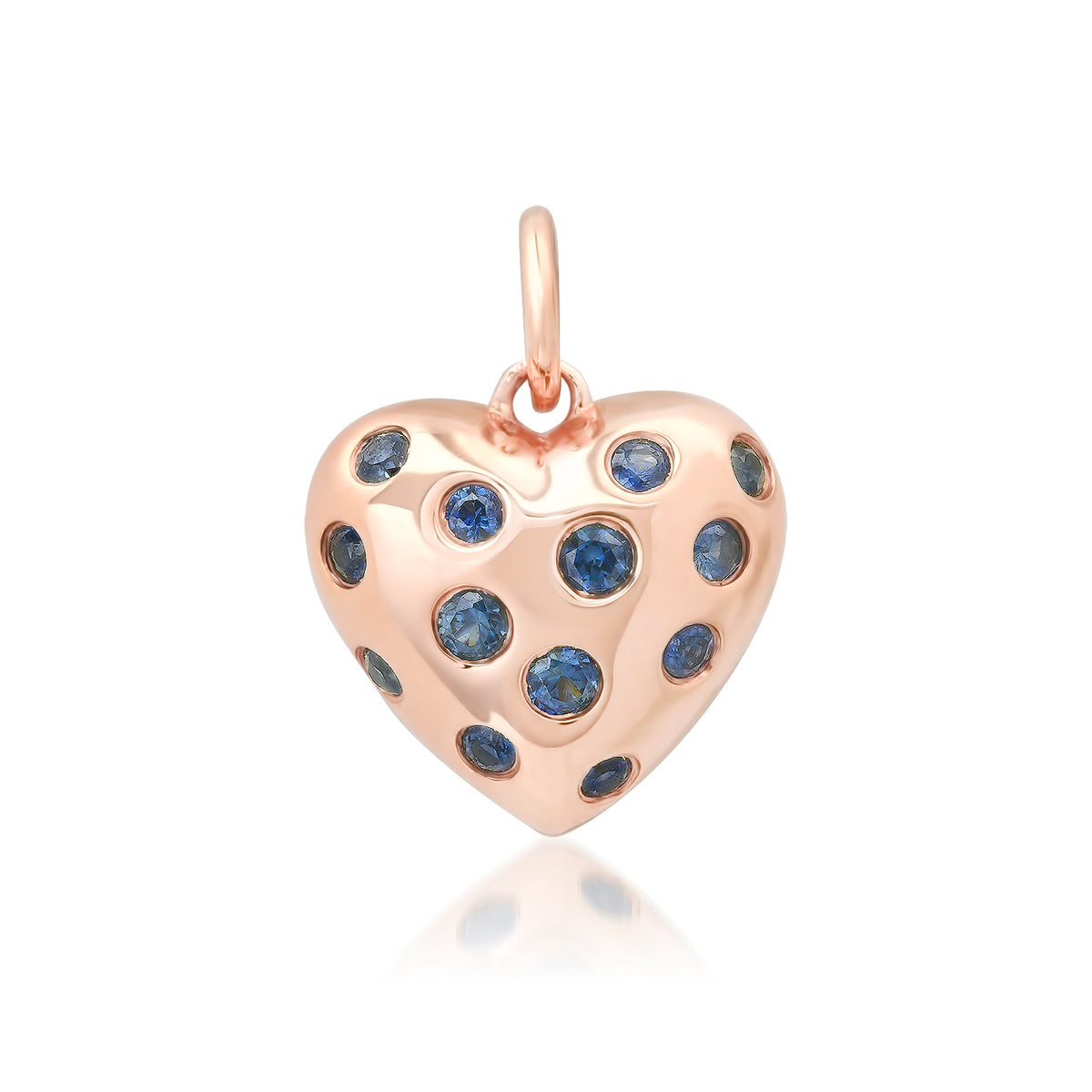 Puffy Heart Charm Pendant with Scattered Sapphires