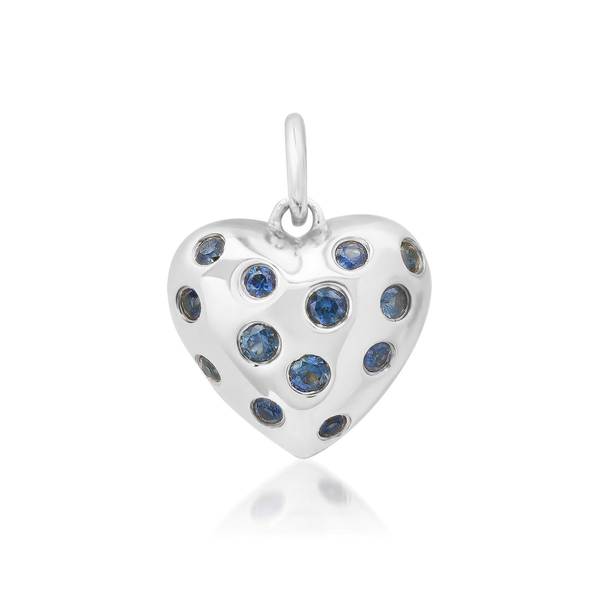 Puffy Heart Charm Pendant with Scattered Sapphires