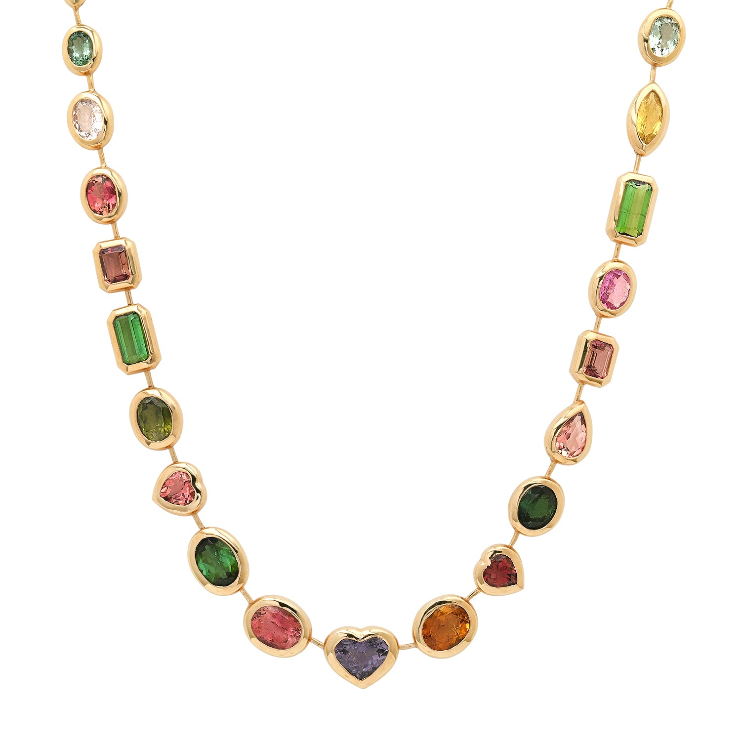 One of a Kind Bezel Set  Mixed Shape Tourmaline Statement Necklace