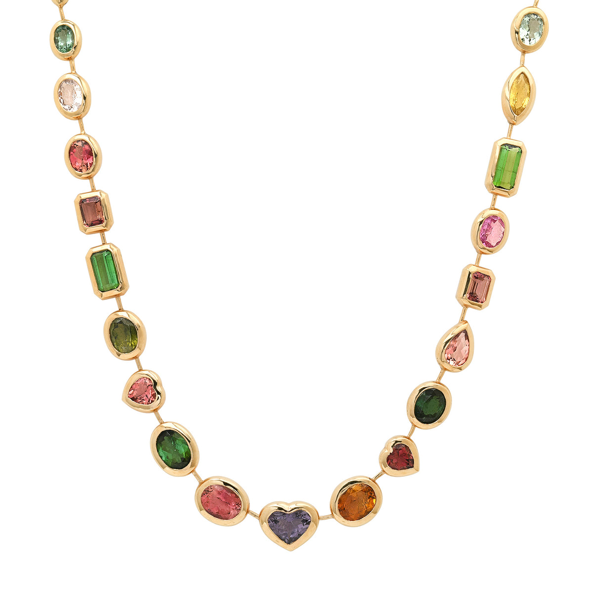 One of a Kind Bezel Set  Mixed Shape Tourmaline Statement Necklace