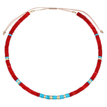 Red Jade & Turquoise Adjustable or Chain Beaded Necklace with Diamond & Gold Beads