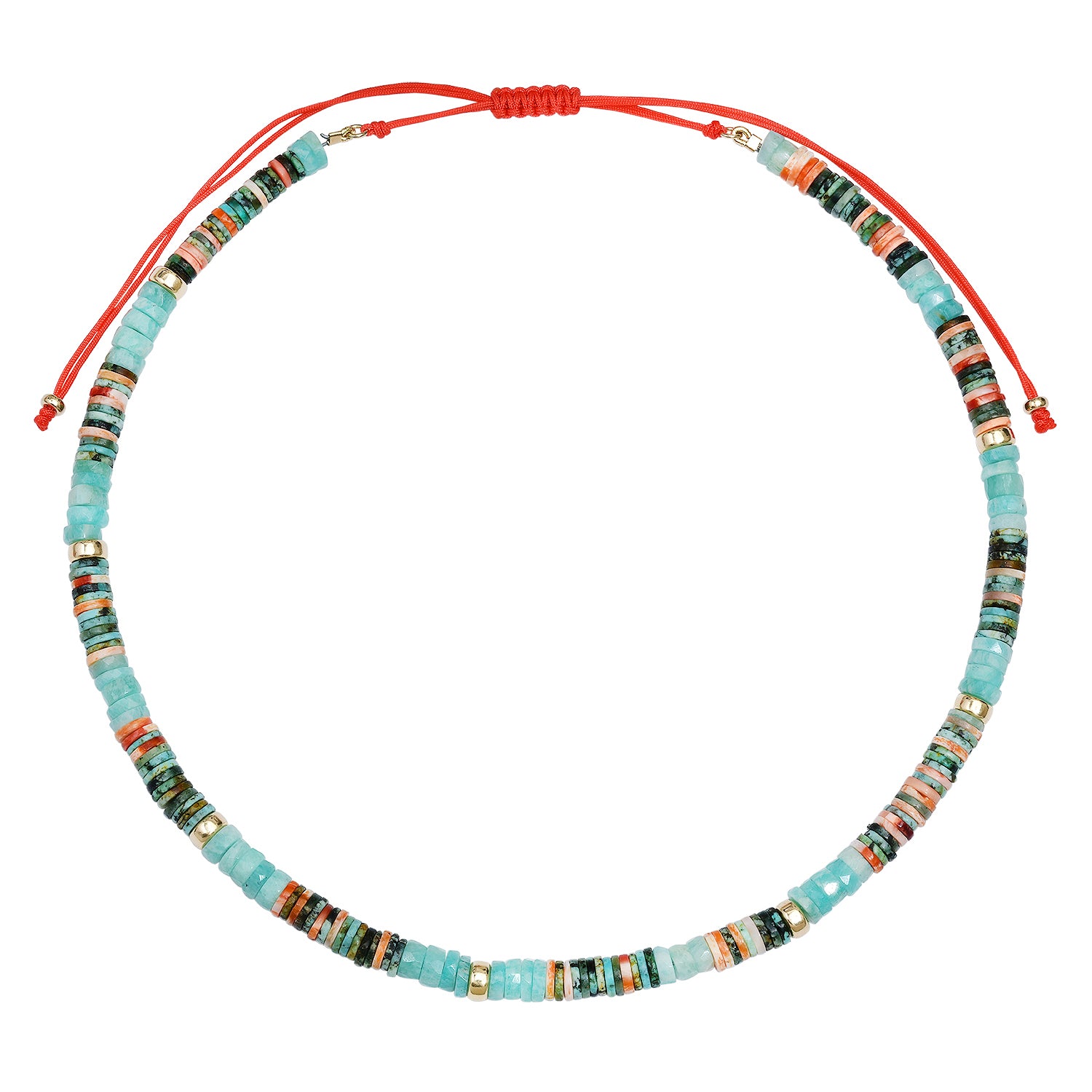 Larimar & Spiny Oyster Turquoise Chain or Adjustable Beaded Necklace with Gold Beads