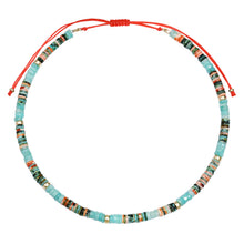 Larimar & Spiny Oyster Turquoise Chain or Adjustable Beaded Necklace with Gold Beads