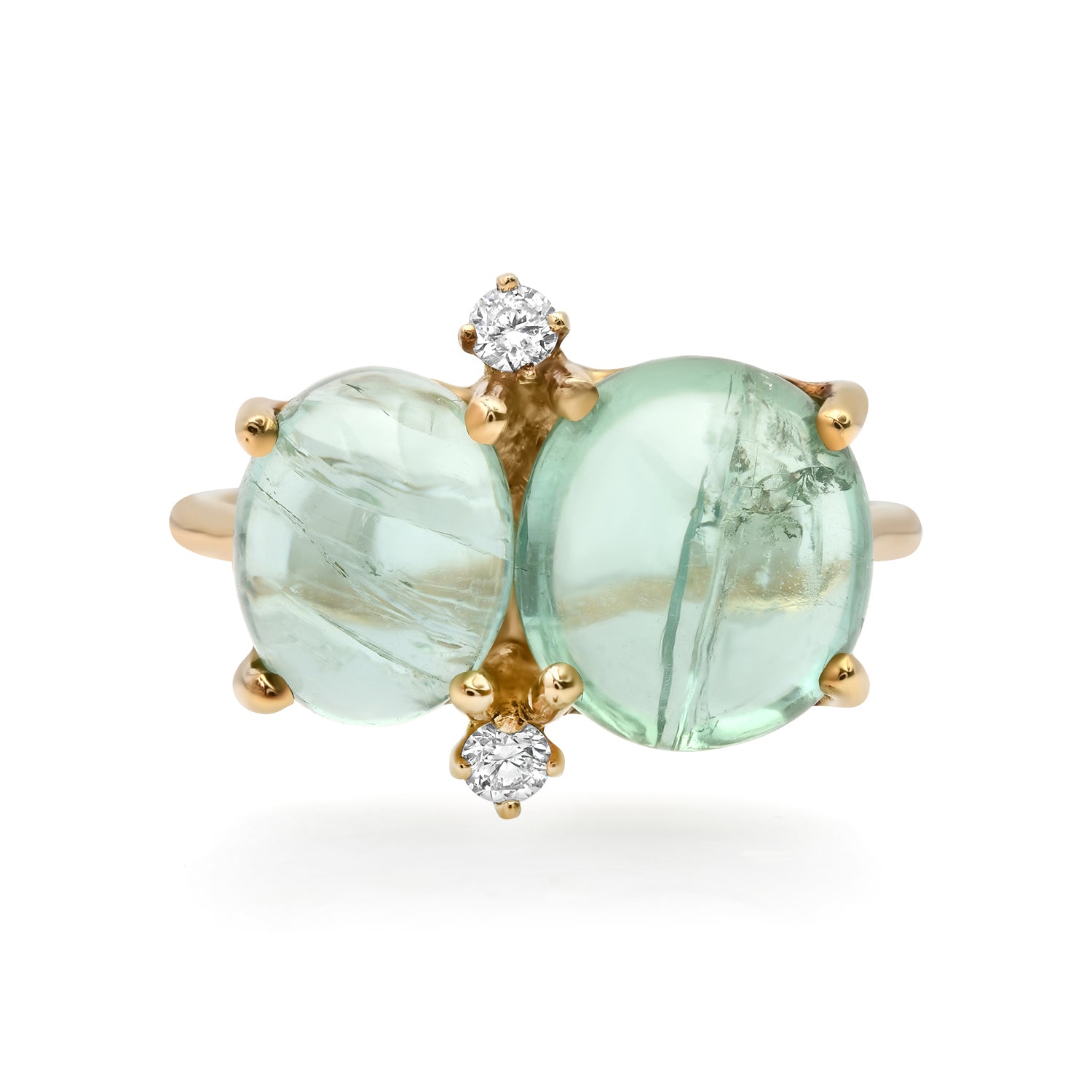 One of a Kind Light Blue Tourmaline Toi & Moi Gumdrop Ring with Diamonds