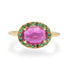 One of a Kind Glass Filled Ruby Ring with Emerald Halo