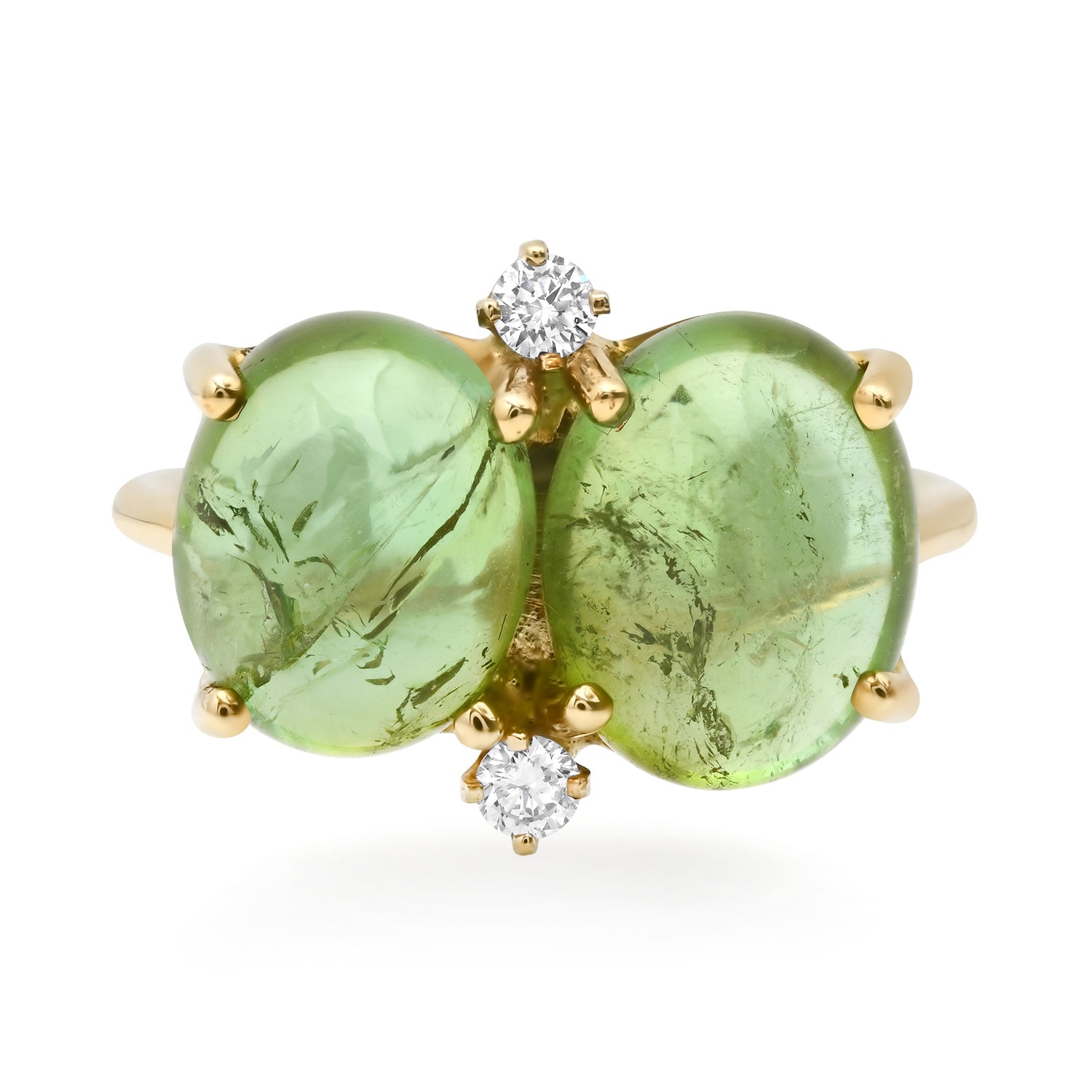 One of a Kind Green Tourmaline Toi & Moi Gumdrop Ring with Diamonds