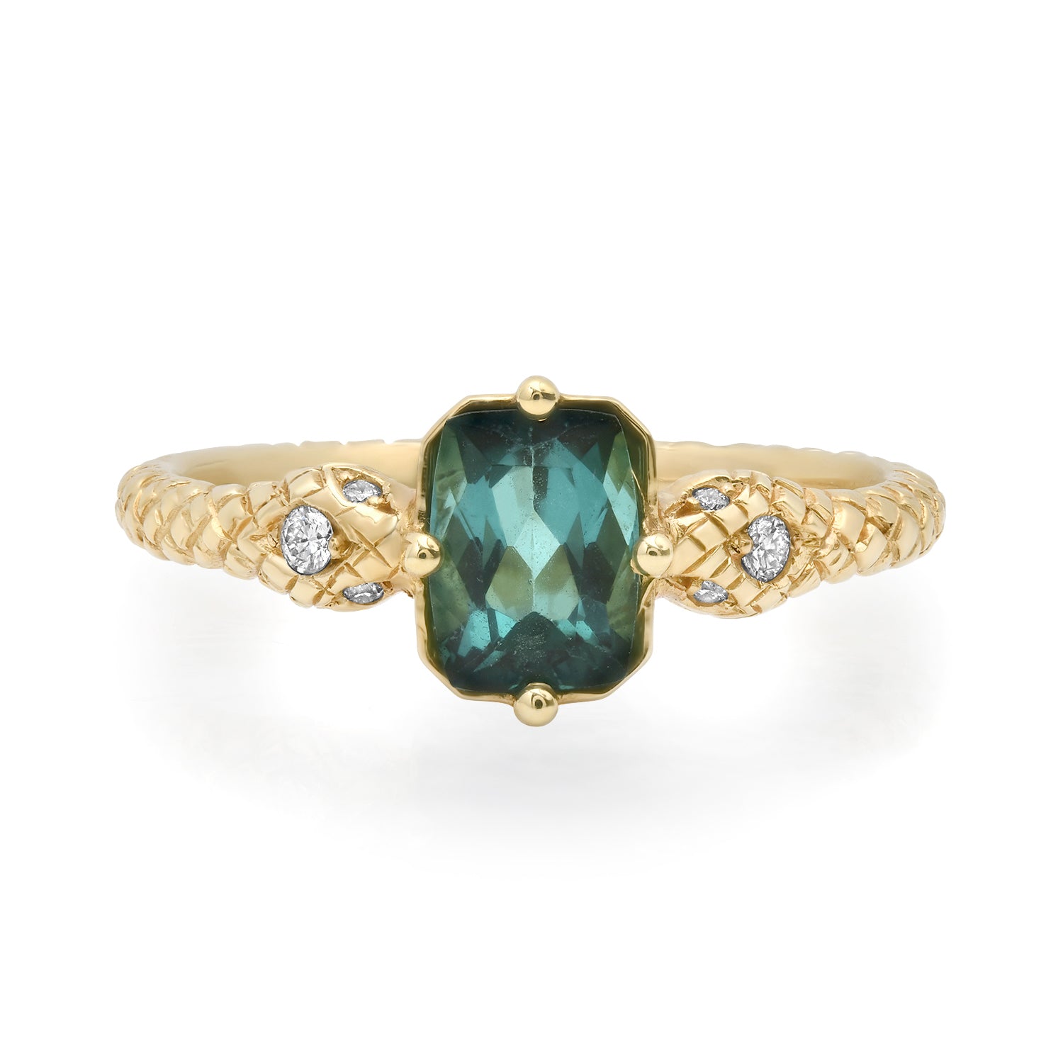 One of a Kind Double Snake Ring with Emerald Cut Tourmaline