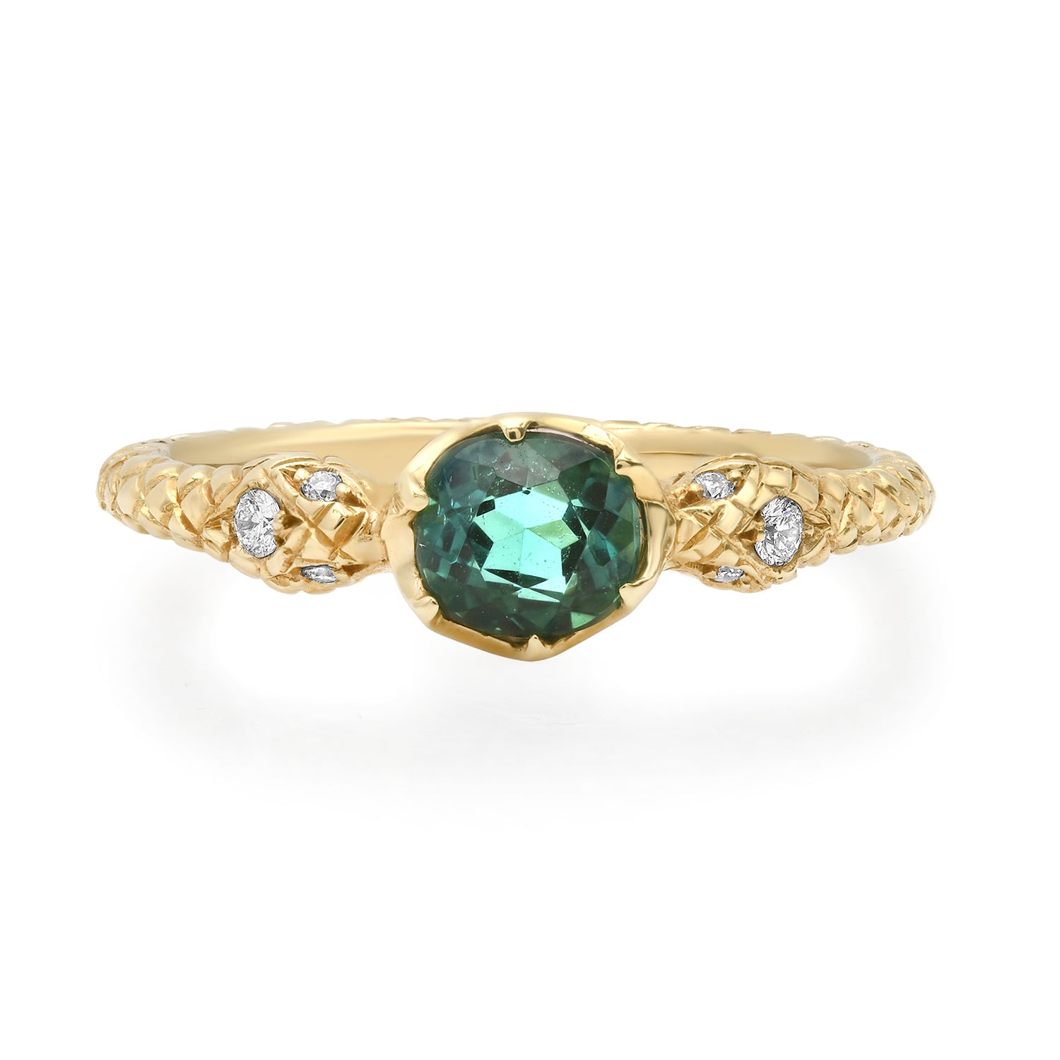 One of a Kind Double Snake Ring with Round Tourmaline