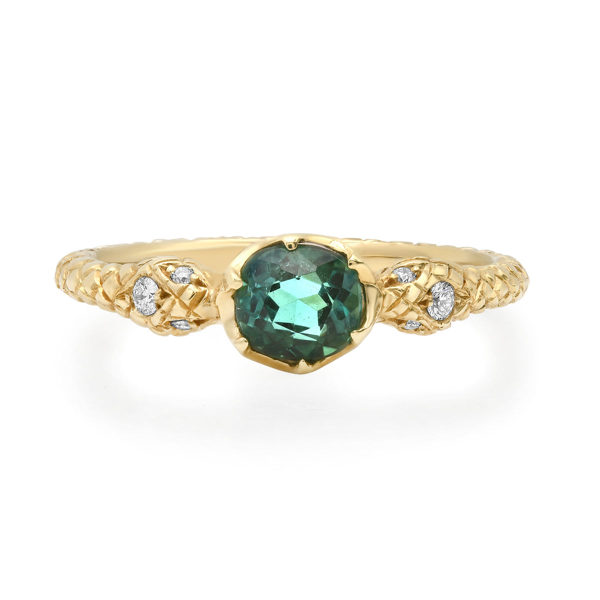 One of a Kind Double Snake Ring with Round Tourmaline