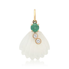 Small Moonstone Shell with Diamond Duplicates & Emerald