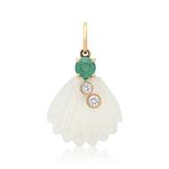 Small Moonstone Shell with Diamond Duplicates & Emerald