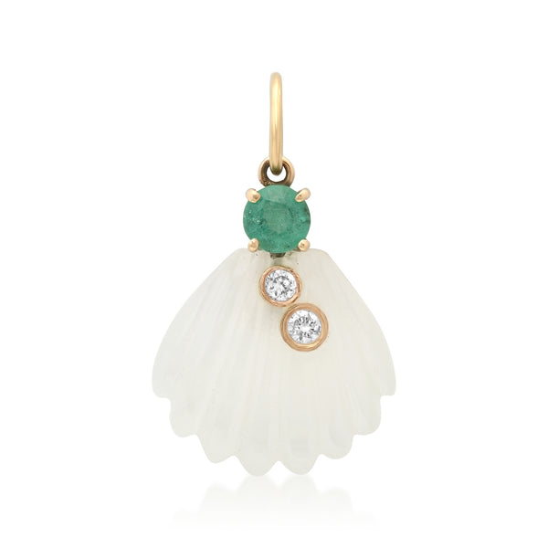 Small Moonstone Shell with Diamond Duplicates & Emerald