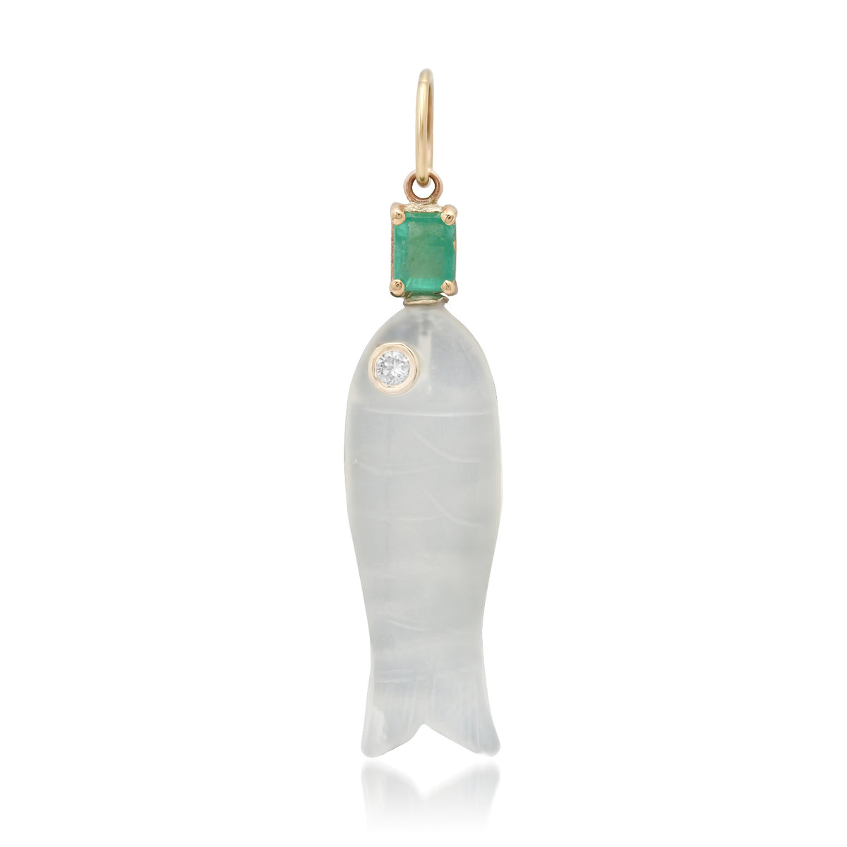 Moonstone Fish with Diamond Eye & Emerald