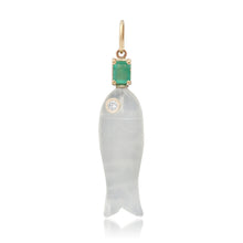 Moonstone Fish with Diamond Eye & Emerald
