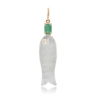 Moonstone Fish with Diamond Eye & Emerald