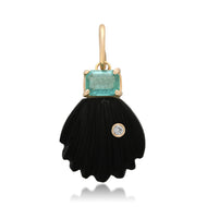 Small Black Onyx Shell with Diamond & Emerald