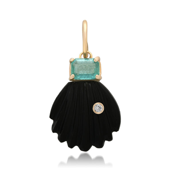 Small Black Onyx Shell with Diamond & Emerald